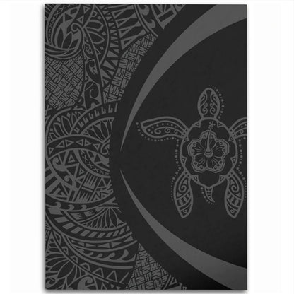 Hawaii Area Rug Turtle Hibiscus Lauhala Black Gray Circle-Myprintsy