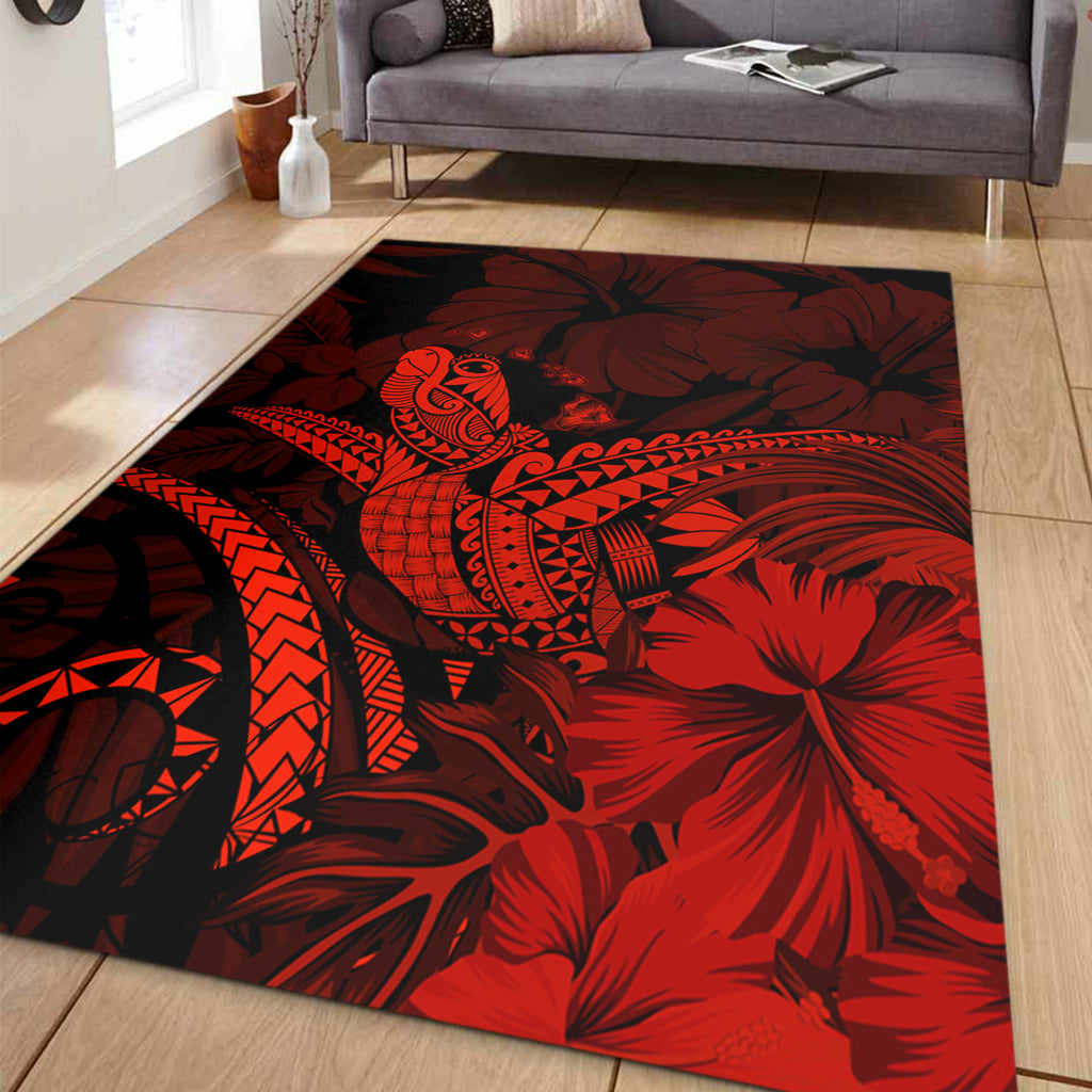 Hawaii Area Rug Turtle Polynesian With Hibiscus Flower-Myprintsy