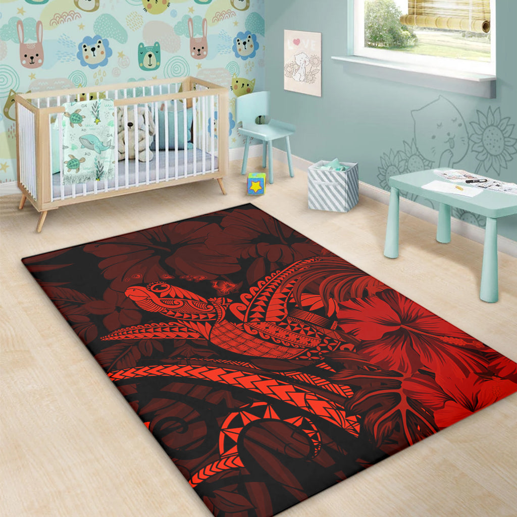 Hawaii Area Rug Turtle Polynesian With Hibiscus Flower-Myprintsy