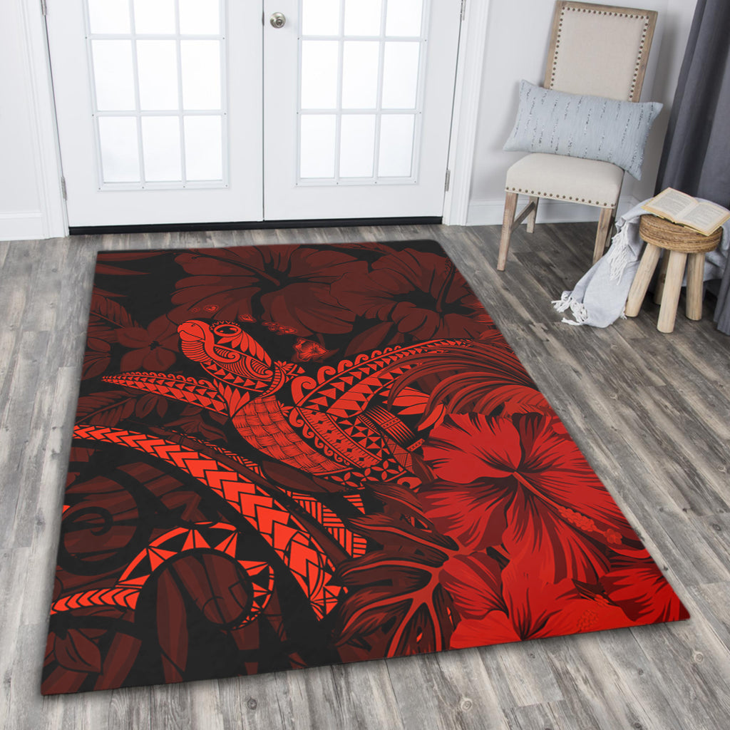 Hawaii Area Rug Turtle Polynesian With Hibiscus Flower-Myprintsy