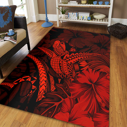 Hawaii Area Rug Turtle Polynesian With Hibiscus Flower-Myprintsy