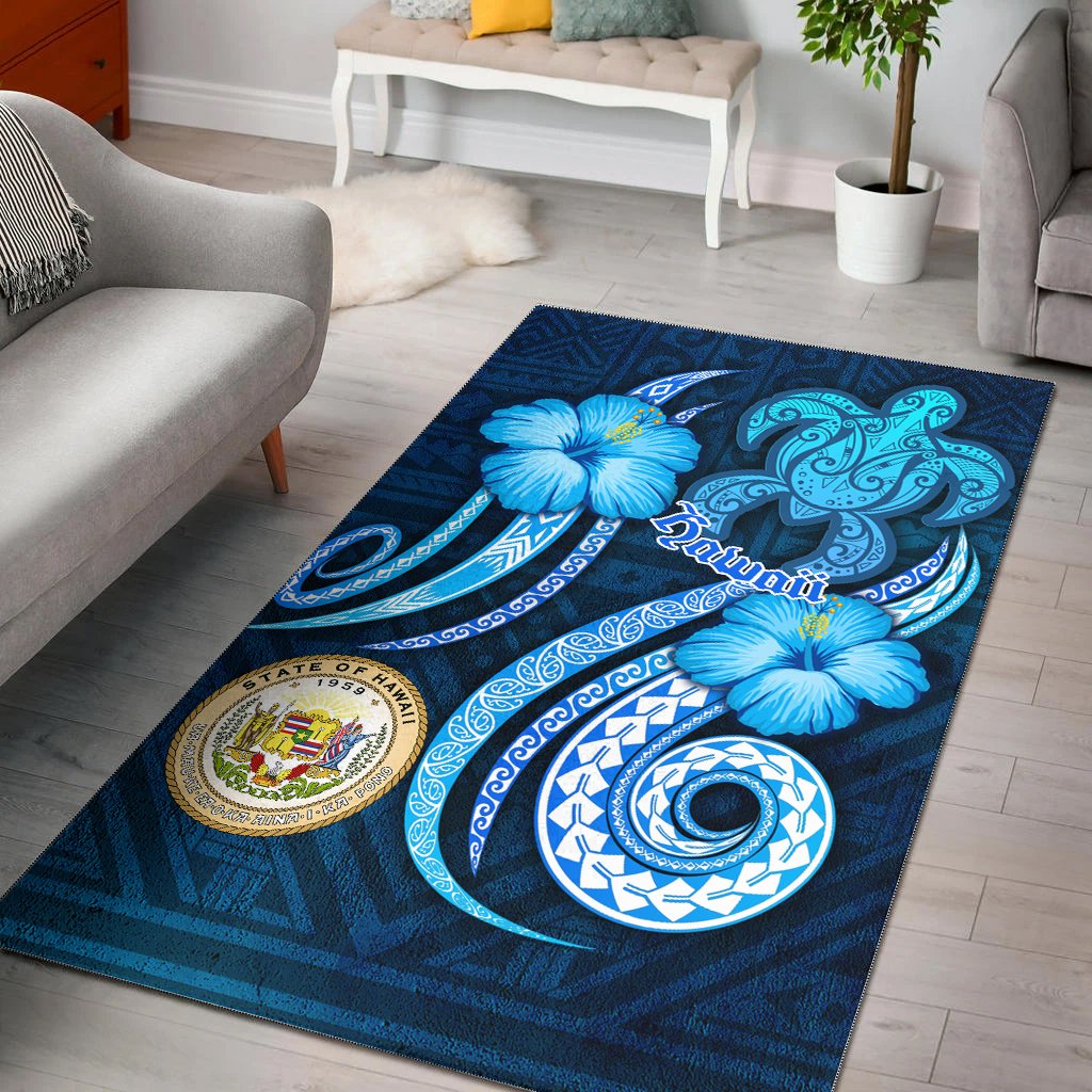 Hawaii Area Rug -Turtle and Tribal Tattoo Of Polynesian-Myprintsy