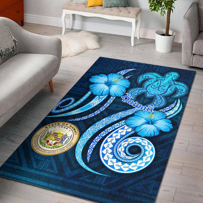 Hawaii Area Rug -Turtle and Tribal Tattoo Of Polynesian-Myprintsy