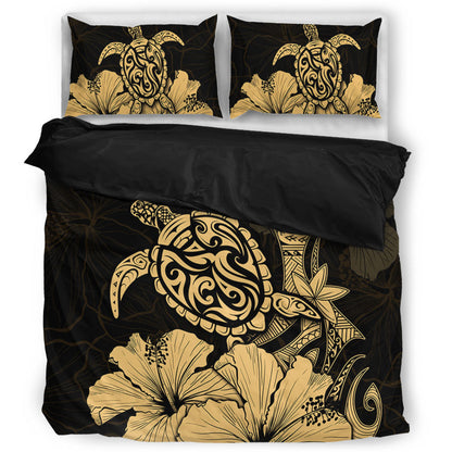 Hawaii Bedding Set Golden Honu Hibiscus Serenity Style