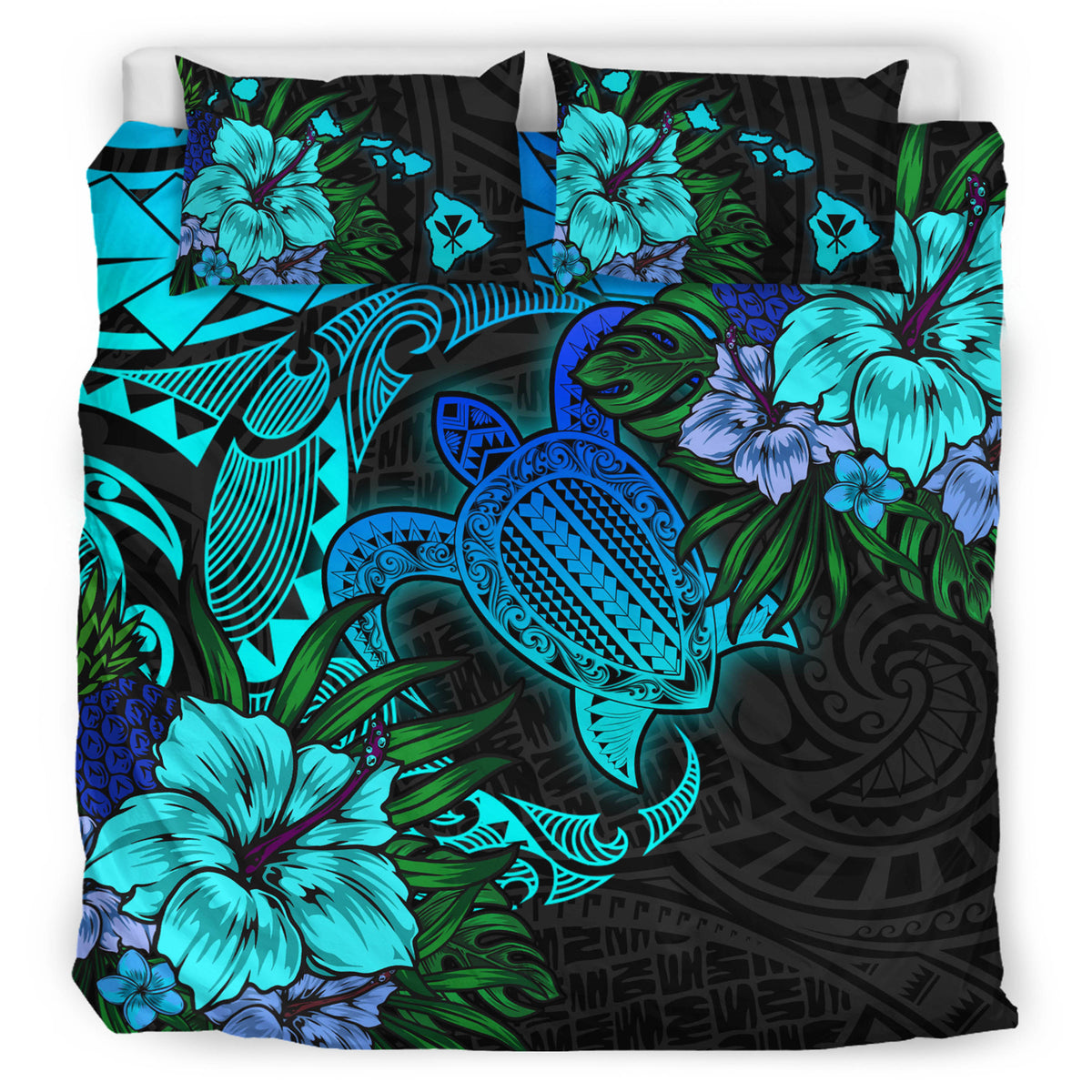 Hawaii Bedding Set - Hawaii Polynesian Turtle Tropical Blue Gardient Blue Bedding Set-Myprintsy