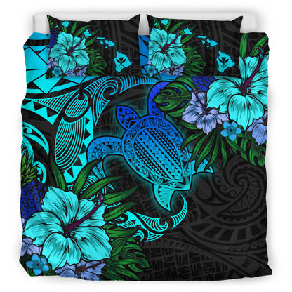 Hawaii Bedding Set - Hawaii Polynesian Turtle Tropical Blue Gardient Blue Bedding Set-Myprintsy