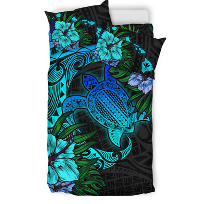 Hawaii Bedding Set - Hawaii Polynesian Turtle Tropical Blue Gardient Blue Bedding Set-Myprintsy