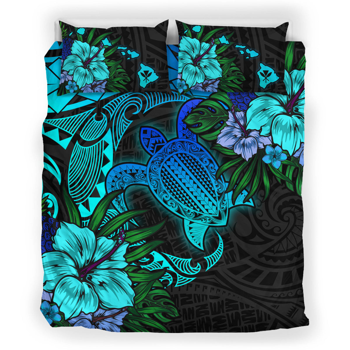 Hawaii Bedding Set - Hawaii Polynesian Turtle Tropical Blue Gardient Blue Bedding Set-Myprintsy