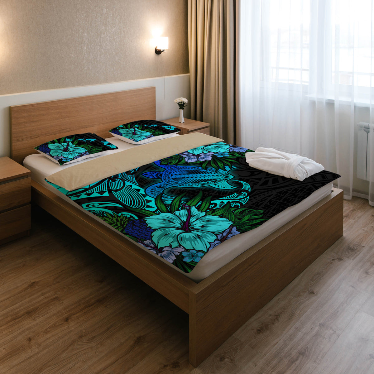 Hawaii Bedding Set - Hawaii Polynesian Turtle Tropical Blue Gardient Blue Bedding Set-Myprintsy