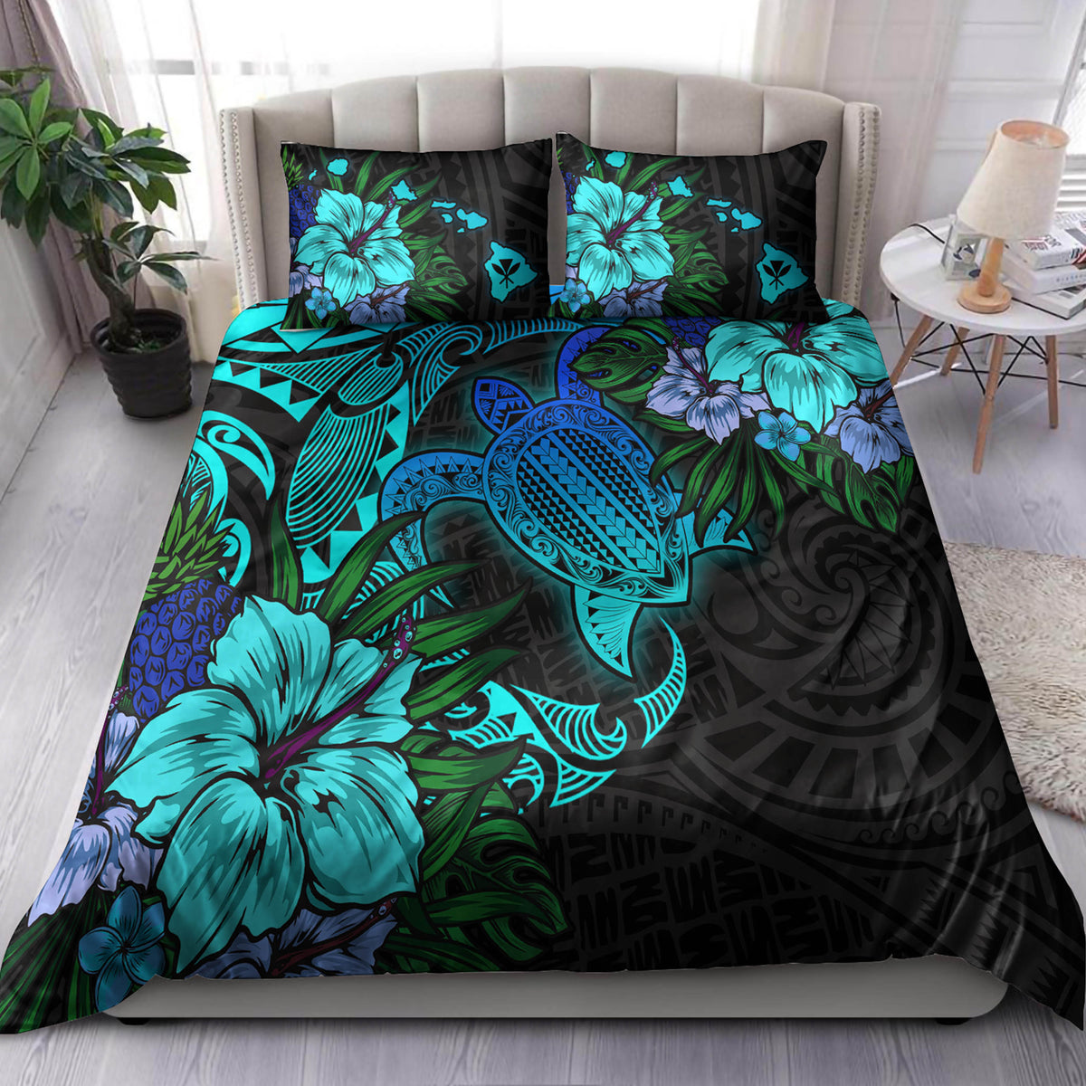 Hawaii Bedding Set - Hawaii Polynesian Turtle Tropical Blue Gardient Blue Bedding Set-Myprintsy