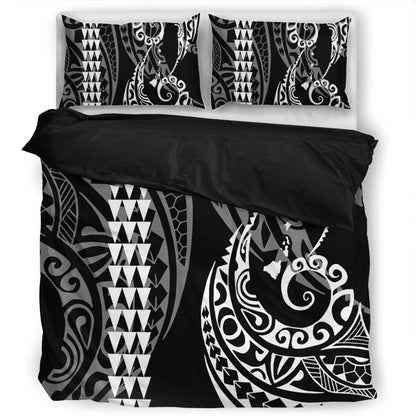 Hawaii Bedding Set Hawaiian Map Kakau Style White