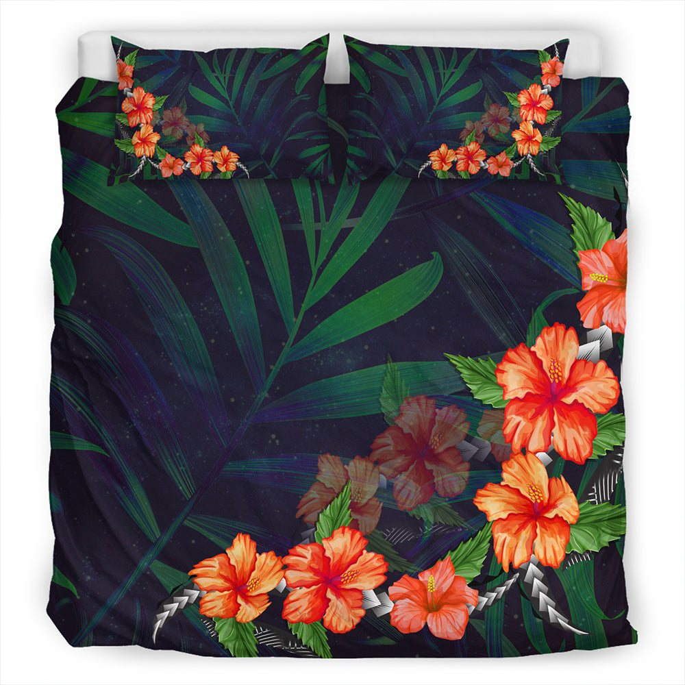 Hawaii Bedding Set Hibiscus Palm Background-Myprintsy
