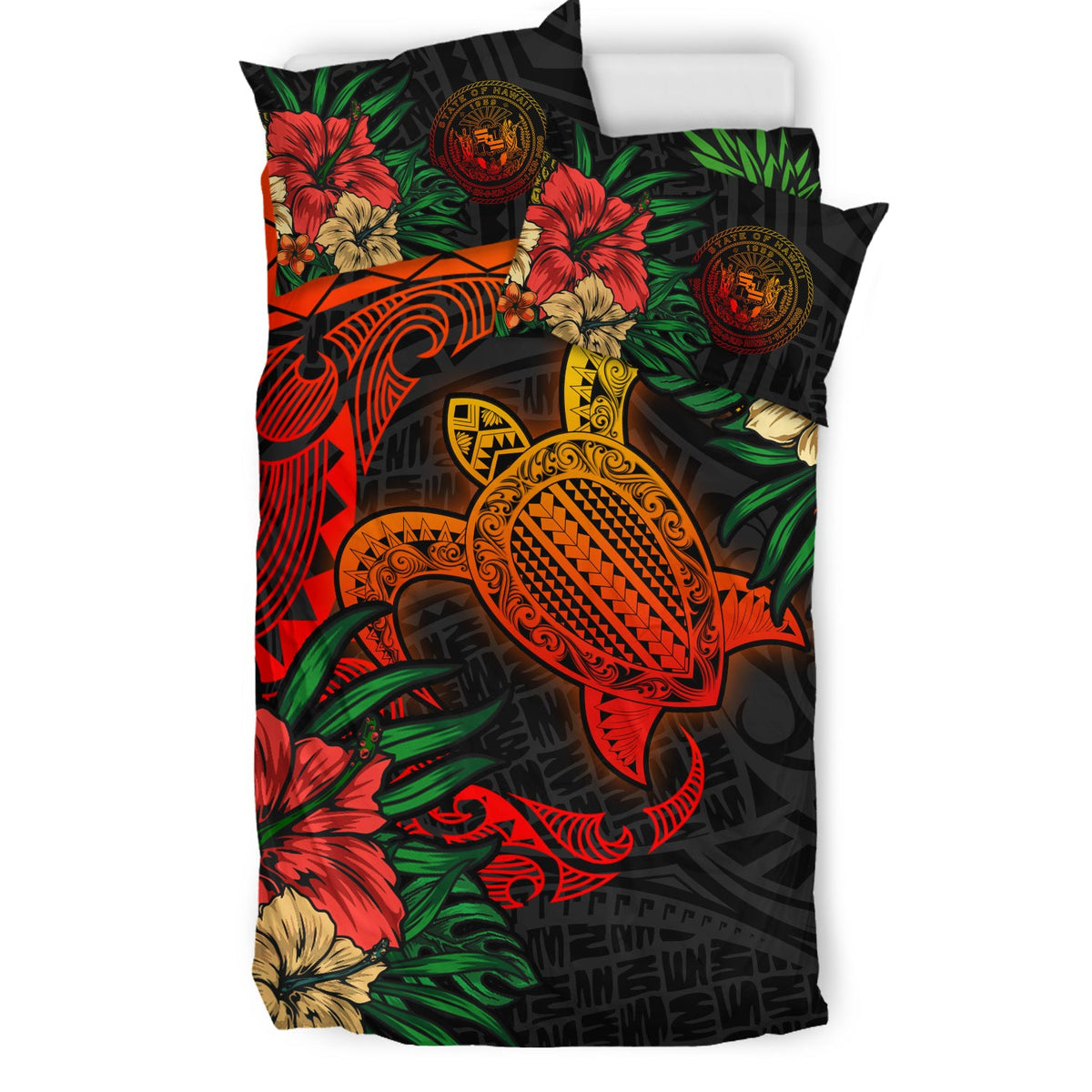 Hawaii Bedding Set - State of Hawaii Polynesian Turtle Tropical Bedding Set