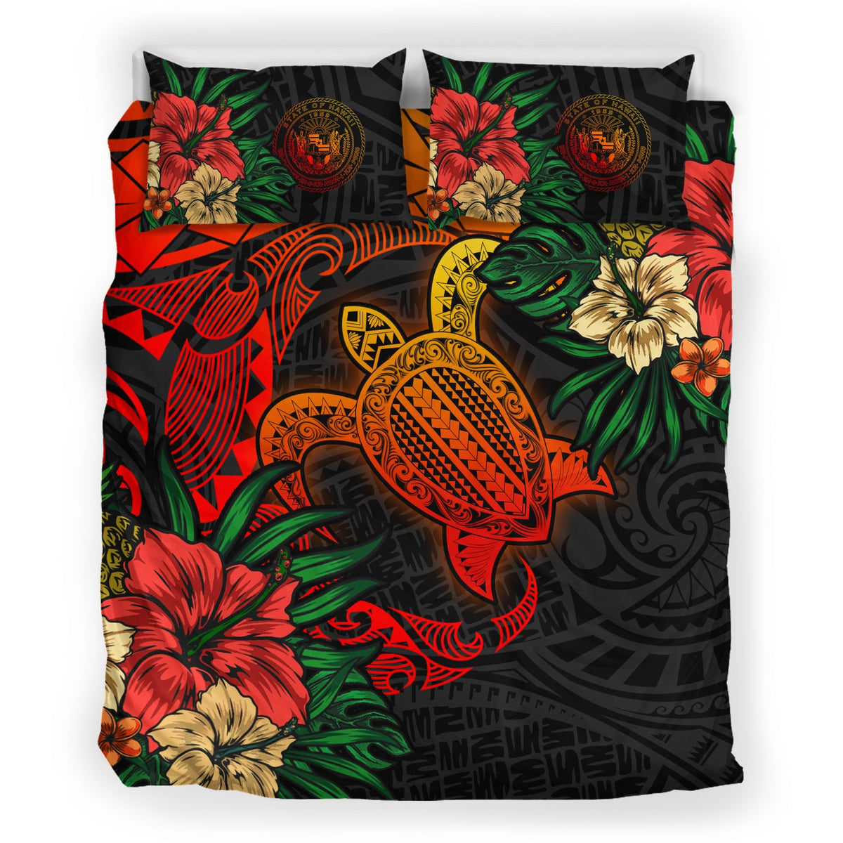 Hawaii Bedding Set - State of Hawaii Polynesian Turtle Tropical Bedding Set