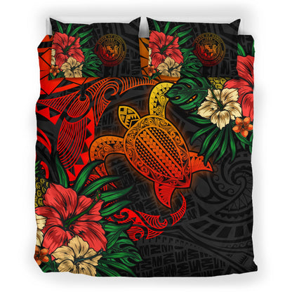 Hawaii Bedding Set - State of Hawaii Polynesian Turtle Tropical Bedding Set