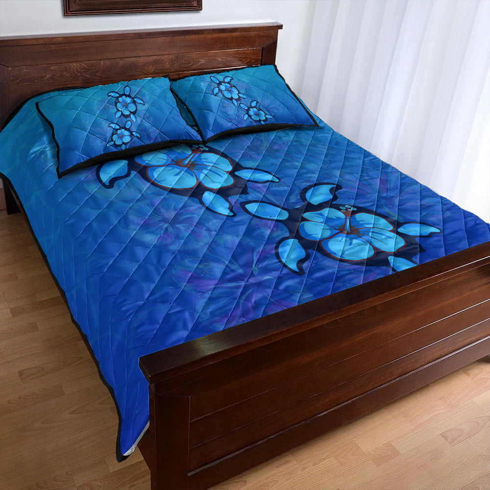 Hawaii Quilt Bed Set Turtle Hibiscus Ocean
