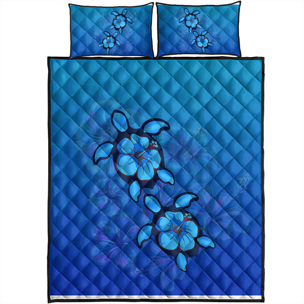 Hawaii Quilt Bed Set Turtle Hibiscus Ocean