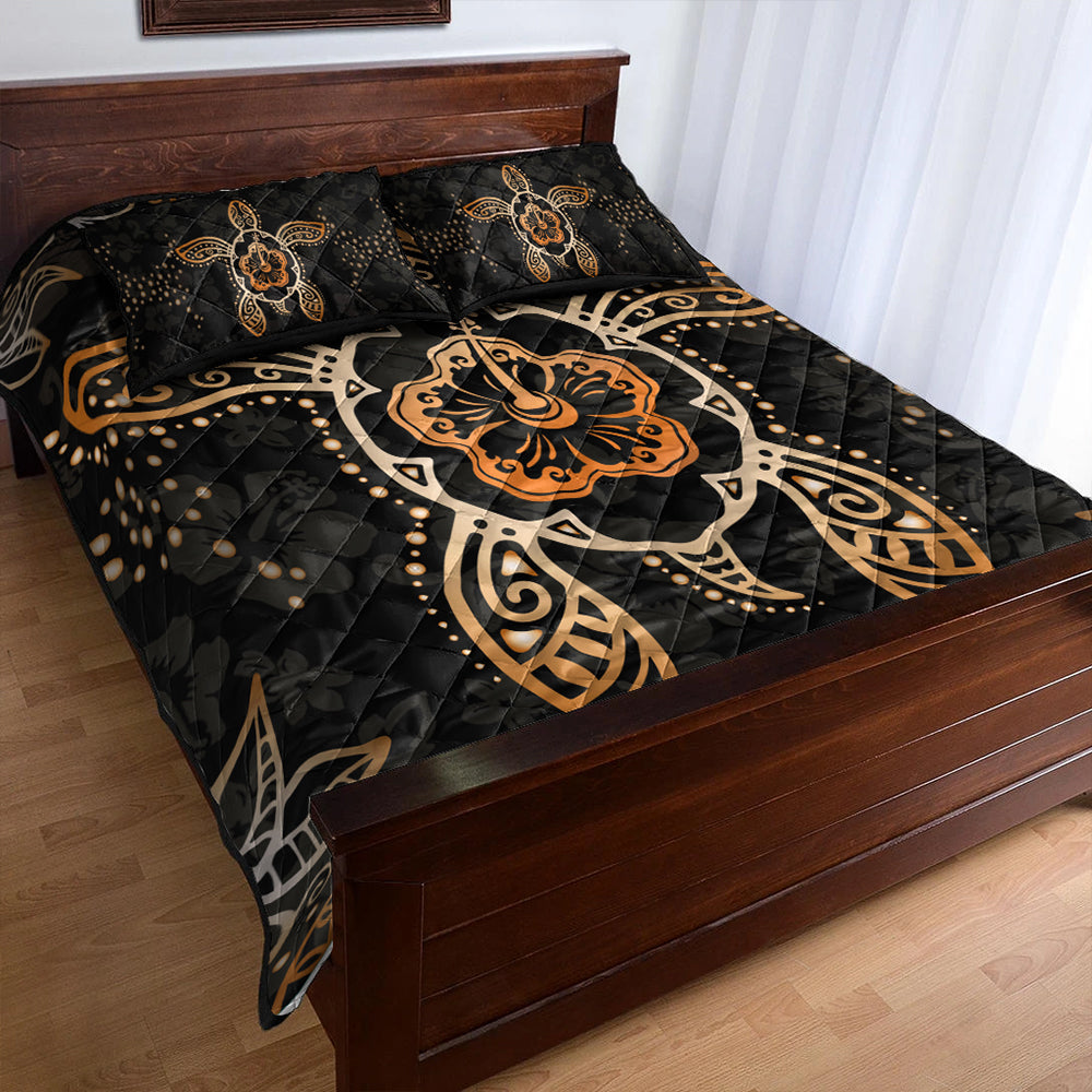 Hawaii Quilt Bed Set Turtle Hibiscus Orange