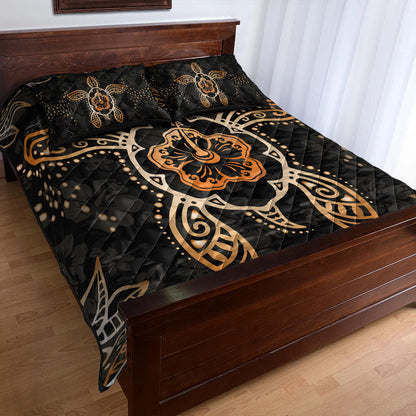 Hawaii Quilt Bed Set Turtle Hibiscus Orange