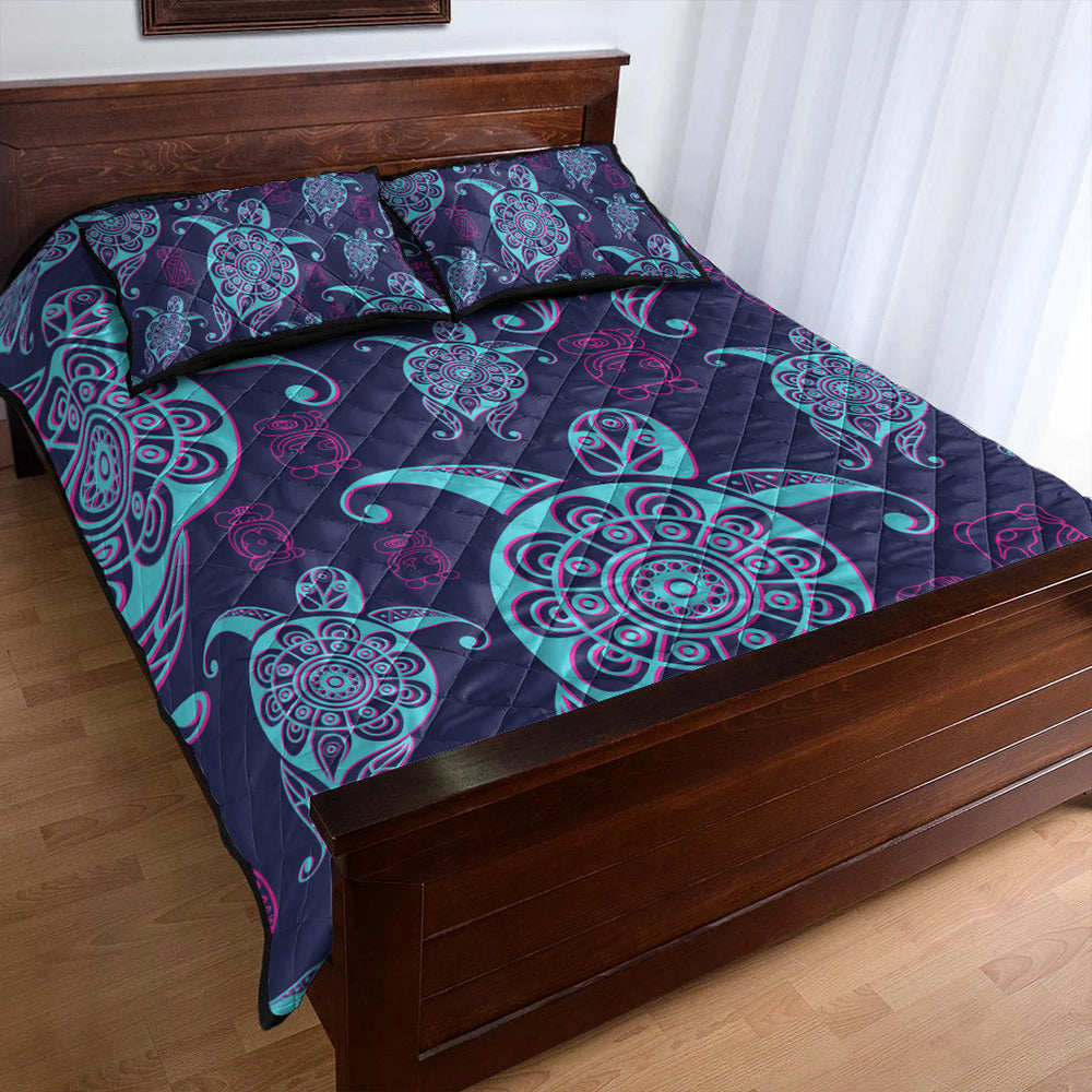 Hawaii Quilt Bed Set Turtle Neon
