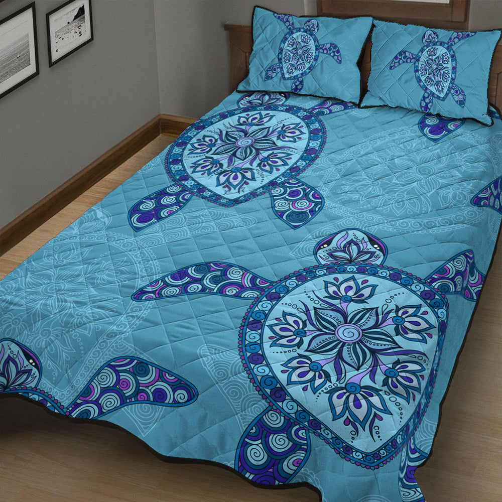 Hawaii Quilt Bed Set Turtle Plumeria