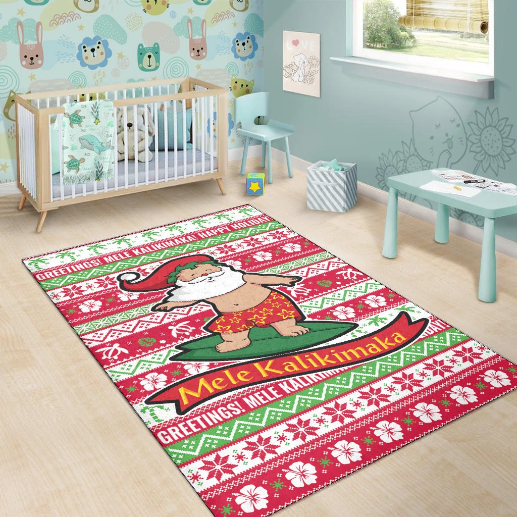 Hawaii Christmas Area Rug - Santa Surfing-Myprintsy
