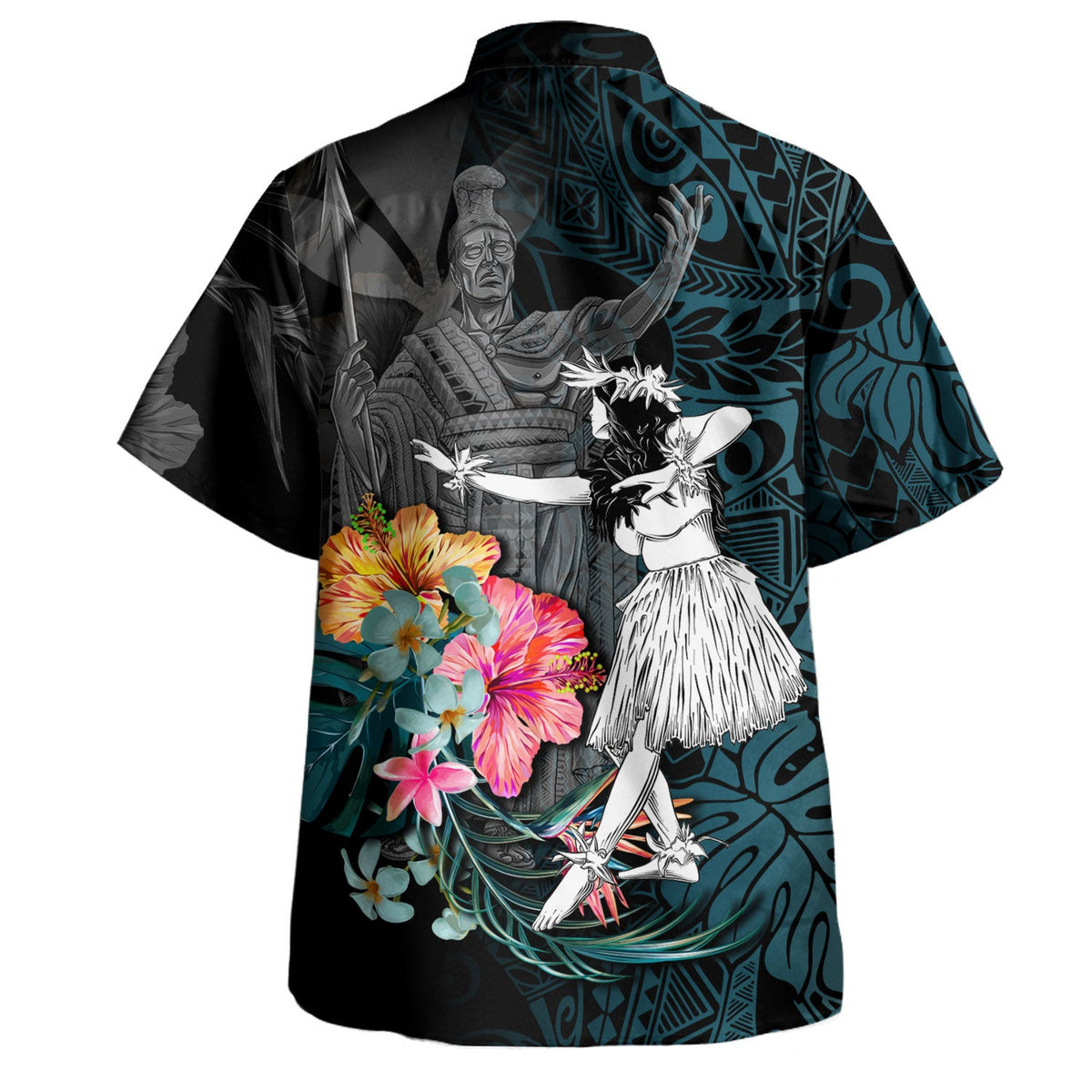 Hawaii Hawaiian Shirt King Kamehameha With Hawaiian Girls Tropical Flowers