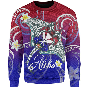 Hawaii Custom Personalised Sweatshirt Kanaka Maoli Manta Ray With Turtle Plumeria Mixed Polynesian Style-Myprintsy