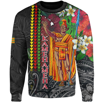 Hawaii Custom Personalised Sweatshirt King Kamehameha Hibiscus And Plumeria With Palm Branches Vintage Style-Myprintsy