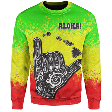 Hawaii Custom Personalised Sweatshirt Polynesian Shaka Hawaii Map Reggae Style-Myprintsy