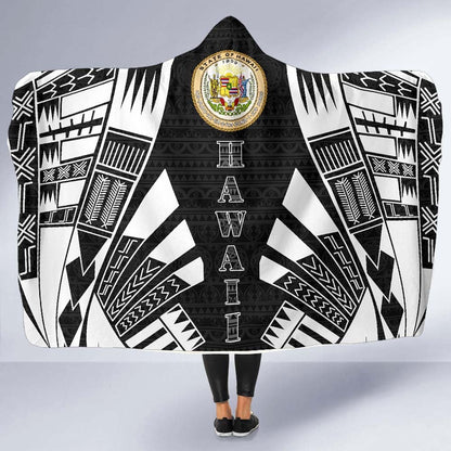 Hawaii Hooded Blanket - Polynesian Tattoo Black