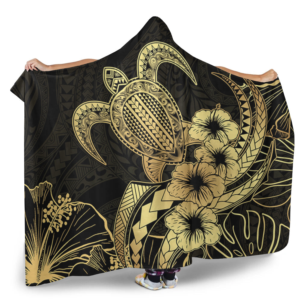 Hawaii Hooded Blanket Tribal Polynesia Floral Gold Art-Myprintsy