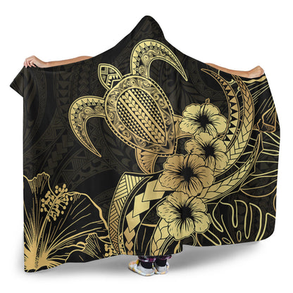 Hawaii Hooded Blanket Tribal Polynesia Floral Gold Art-Myprintsy