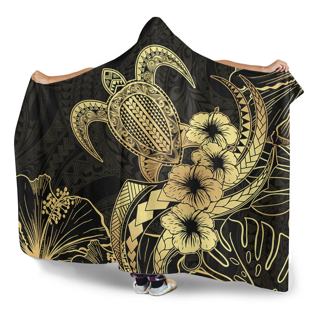 Hawaii Hooded Blanket Tribal Polynesia Floral Gold Art-Myprintsy