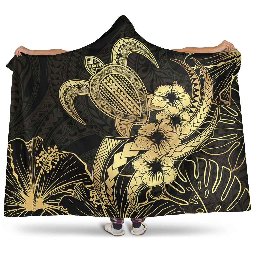 Hawaii Hooded Blanket Tribal Polynesia Floral Gold Art-Myprintsy