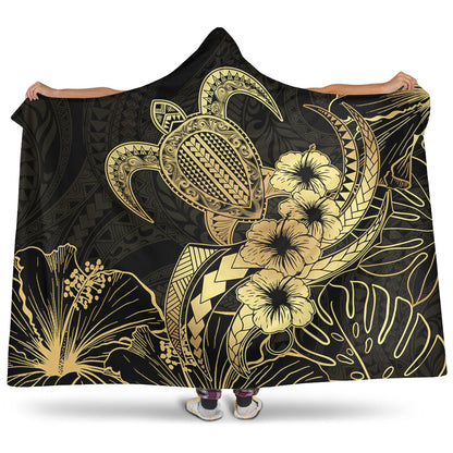 Hawaii Hooded Blanket Tribal Polynesia Floral Gold Art-Myprintsy