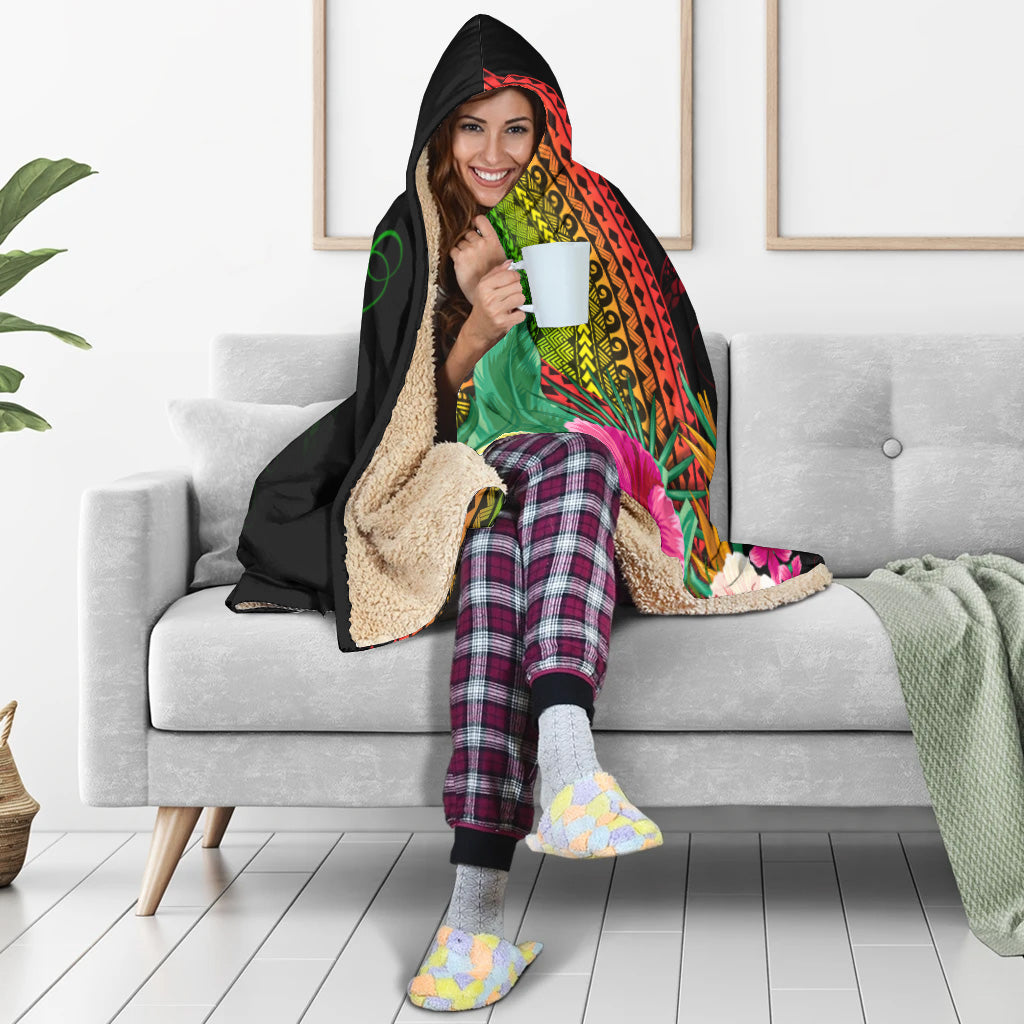 Hawaii Hooded Blanket Turtle Polynesian Pattern Reggae Color-Myprintsy