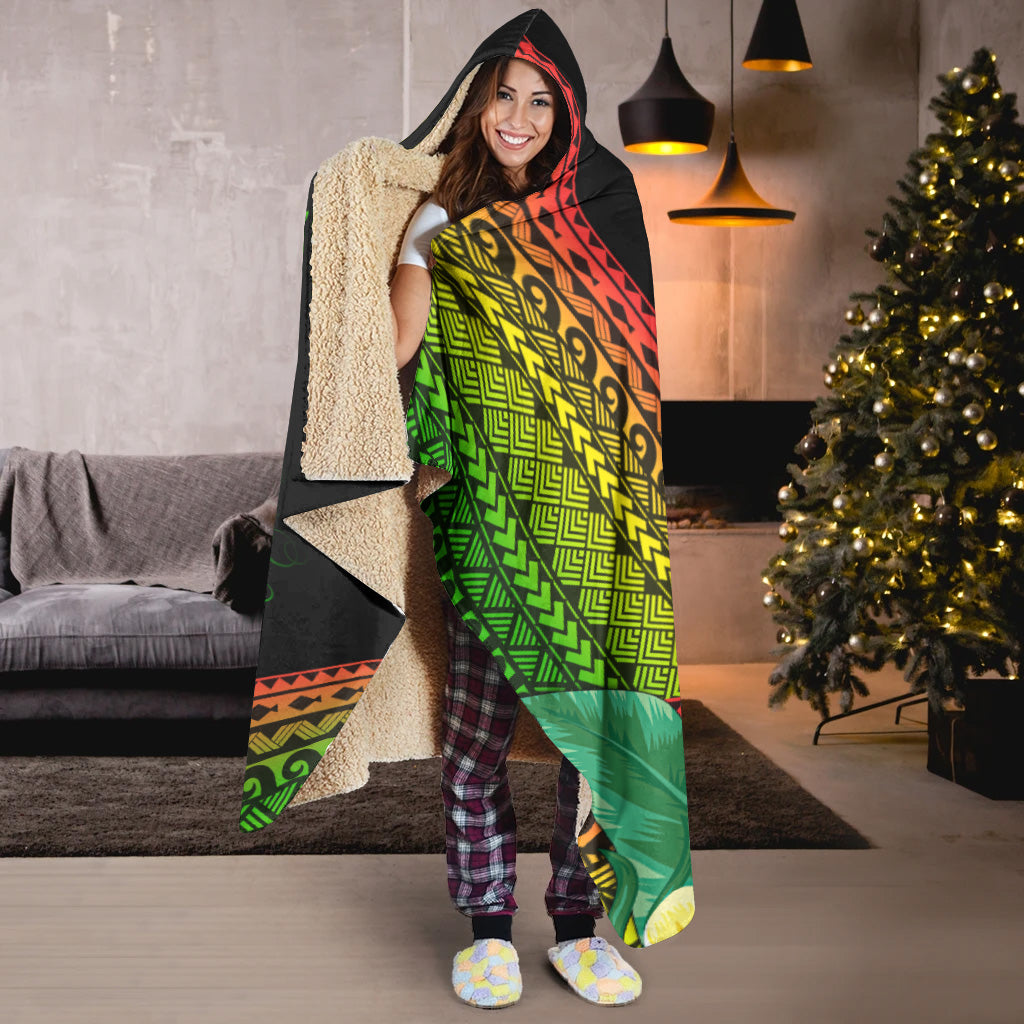 Hawaii Hooded Blanket Turtle Polynesian Pattern Reggae Color-Myprintsy