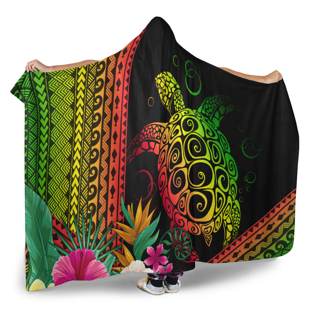 Hawaii Hooded Blanket Turtle Polynesian Pattern Reggae Color-Myprintsy