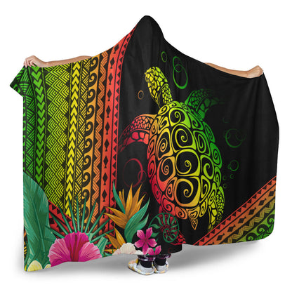 Hawaii Hooded Blanket Turtle Polynesian Pattern Reggae Color-Myprintsy