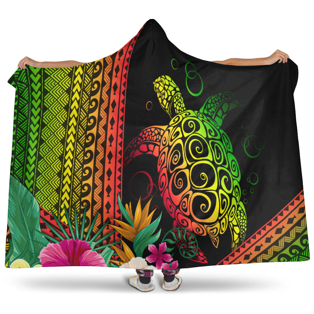Hawaii Hooded Blanket Turtle Polynesian Pattern Reggae Color-Myprintsy