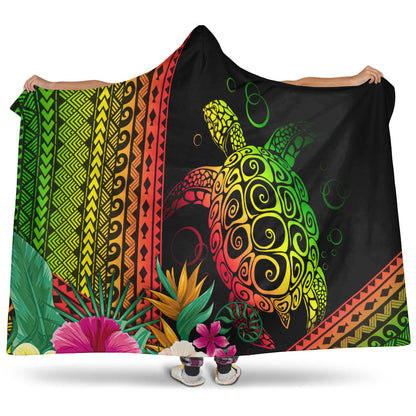 Hawaii Hooded Blanket Turtle Polynesian Pattern Reggae Color-Myprintsy