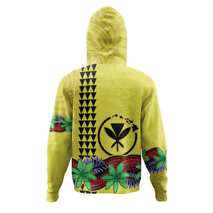 Hawaii Hoodie Kanaka Maoli Map Seal Tropical Flowers Yellow Color-Myprintsy