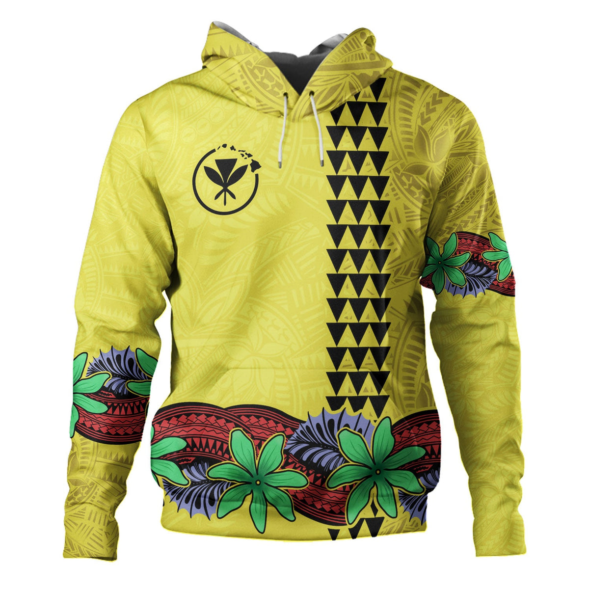 Hawaii Hoodie Kanaka Maoli Map Seal Tropical Flowers Yellow Color-Myprintsy