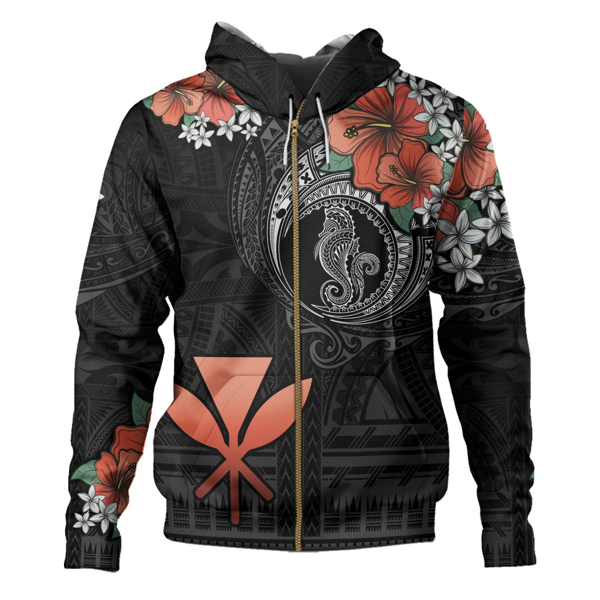 Hawaii Hoodie Kanaka Maoli Seahorse Polynesian Tattoo-Myprintsy
