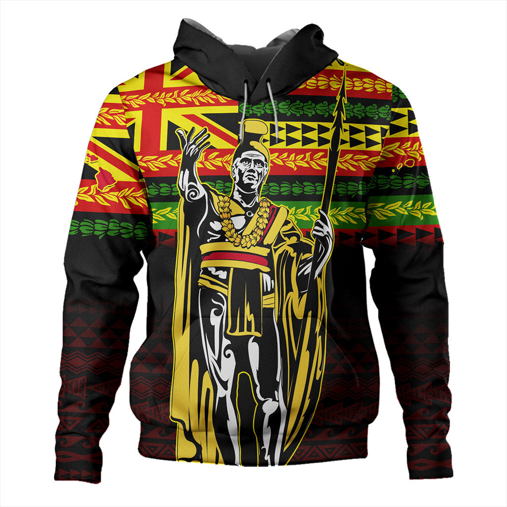 Hawaii Hoodie King Kamehameha Flag Kanaka Maoli Tribal With Flower Lie-Myprintsy