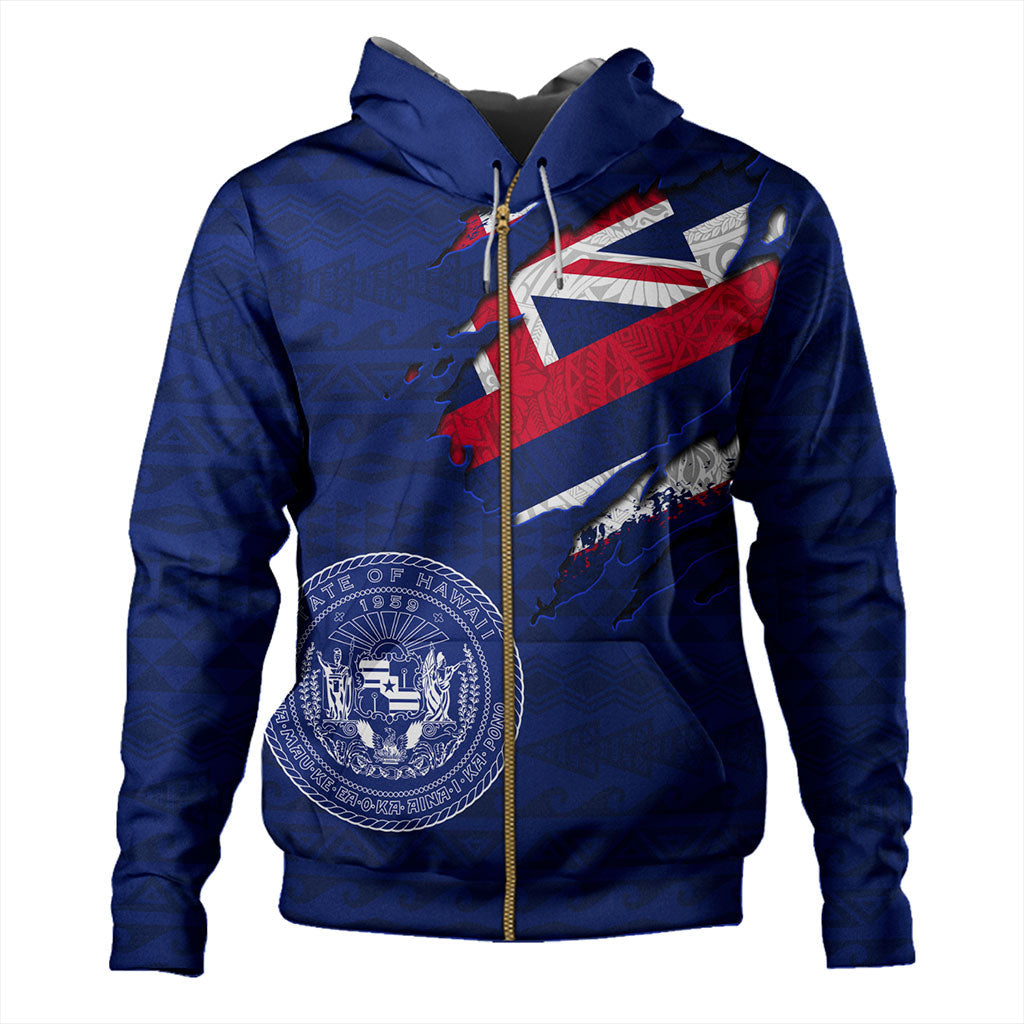 Hawaii Hoodie Polynesia Tribal Flag With Coat Of Arms Crack Style-Myprintsy
