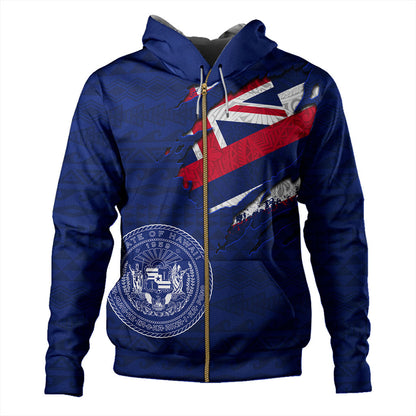 Hawaii Hoodie Polynesia Tribal Flag With Coat Of Arms Crack Style-Myprintsy