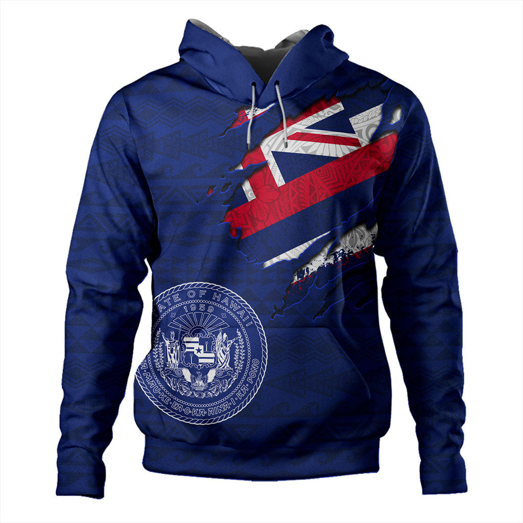 Hawaii Hoodie Polynesia Tribal Flag With Coat Of Arms Crack Style-Myprintsy