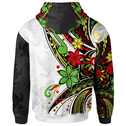 Hawaii Hoodie - Tribal Flower With Special Turtles White Black-Myprintsy
